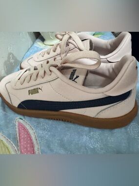 Puma Pink Suede Sneakers with Navy Formstripe